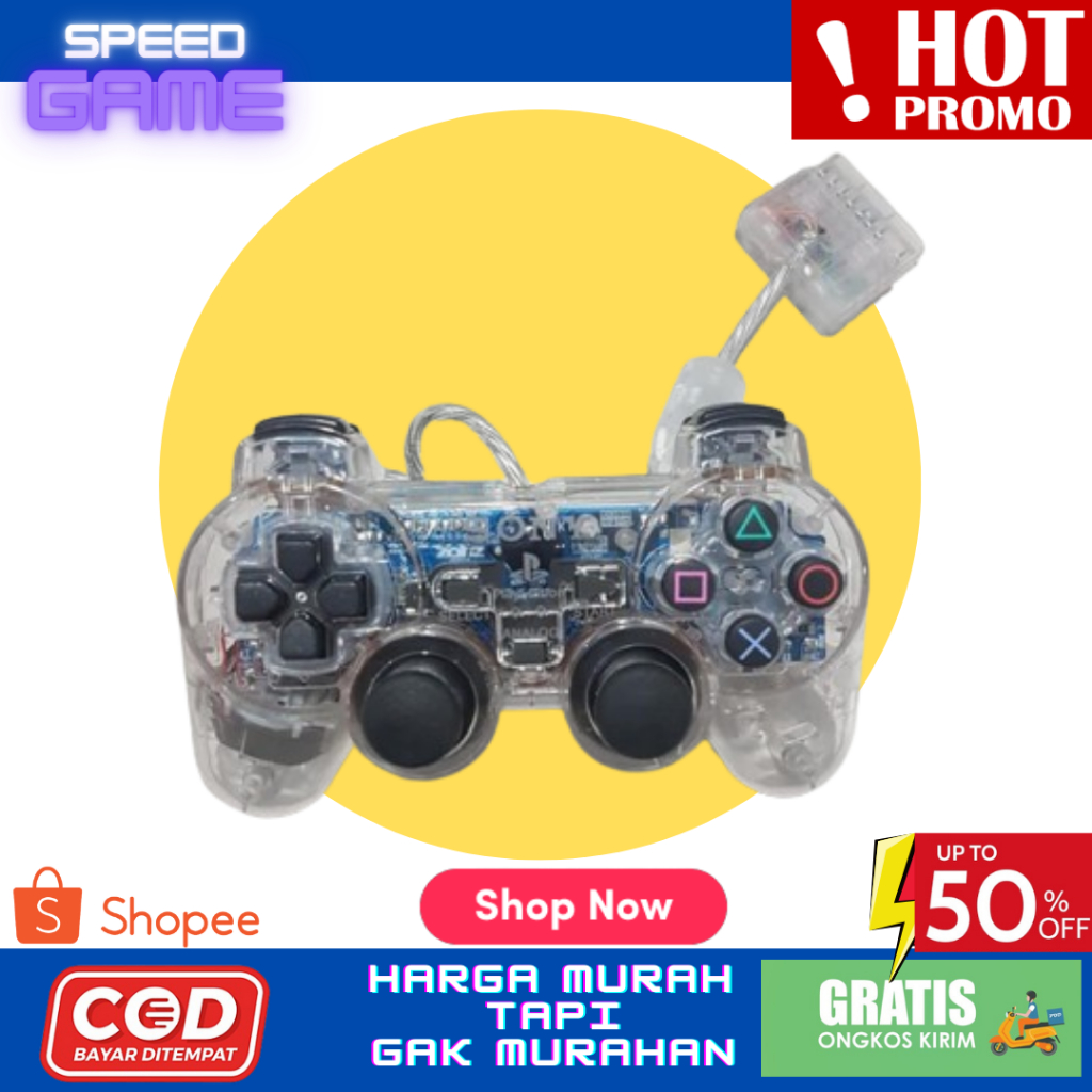 Stik stick PS 2 PS2 TW ELITE Transparan Lampu Warna kelap kelip