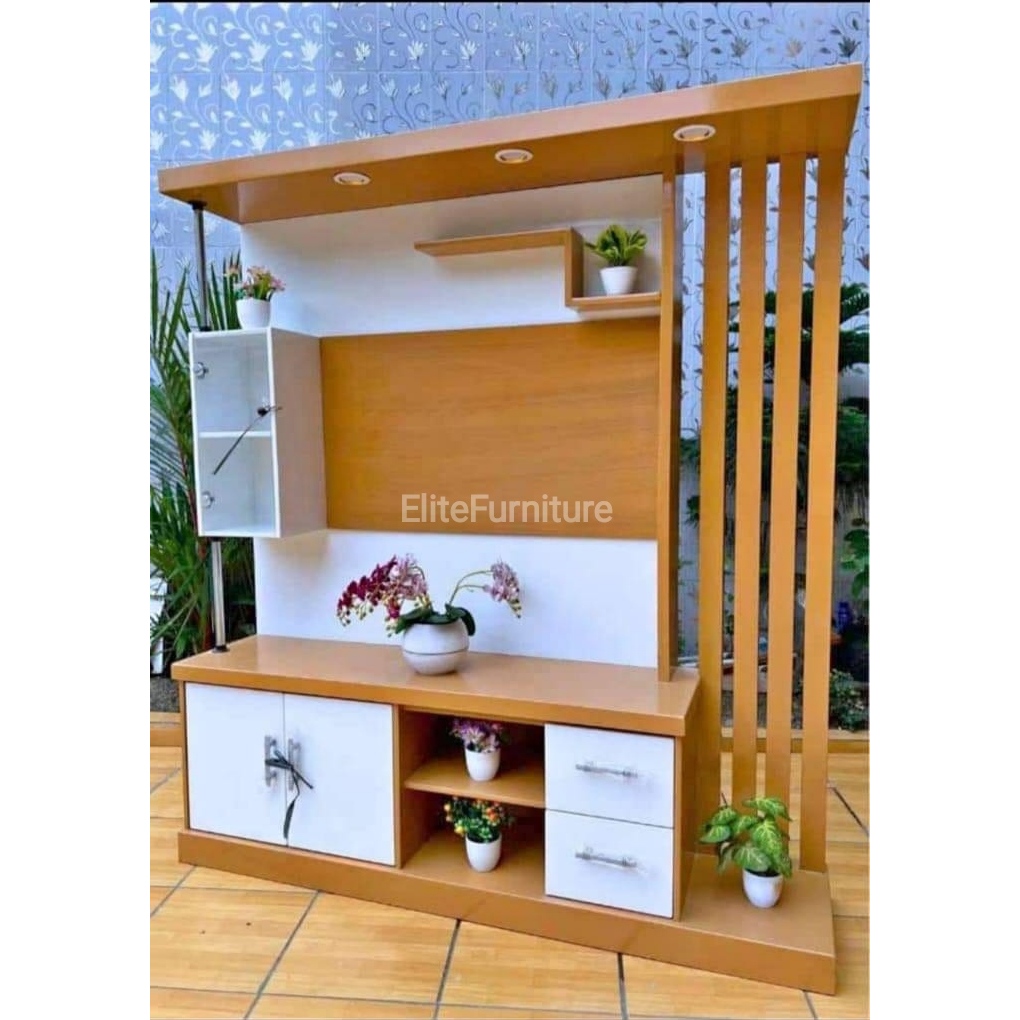 Partisi TV Ruang Tamu Terbaru , Partisi TV 43in Lampu 3 , Buet TV Minimalis 43in, Bufet TV Ruang Tam