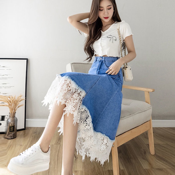 modelTipe RXX536 Rok jeans2023 payung panjang /Rok jeans panjang import/Rok Jeans Wanita 7/9Light Sk