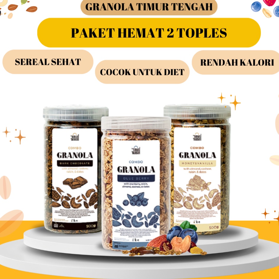 

Murah Banget [Paket 2 Toples] Granola Timur Tengah 500 gr Sereal Diet Sehat Oatmeal With Almond Mete