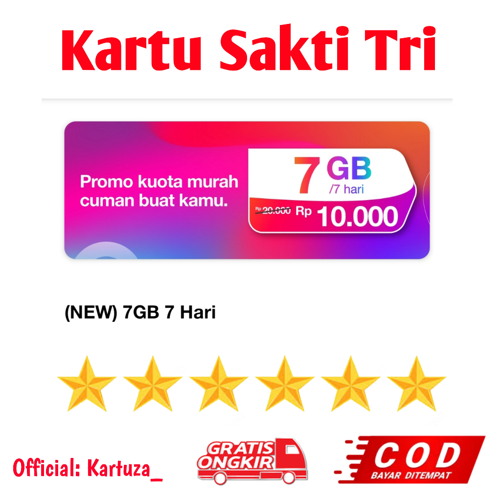 Kartu Tri sakti 7GB 7hari full 24jam semua aplikasi