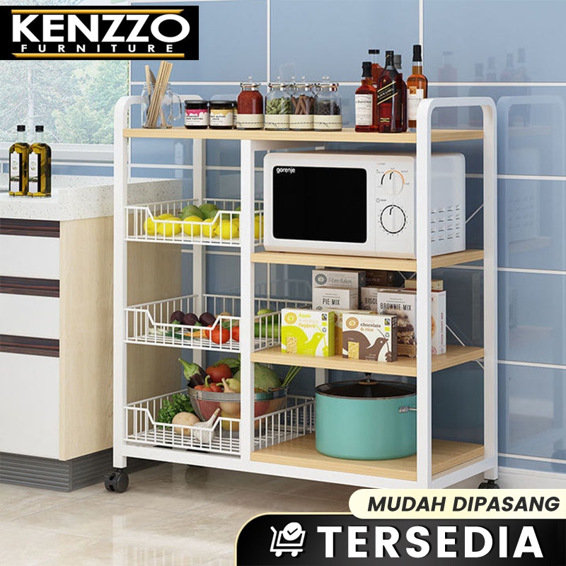 KENZZO Rak Dapur  Rak Microwave Susun Minimalis Rak Oven Microwave Multi-Lapisan