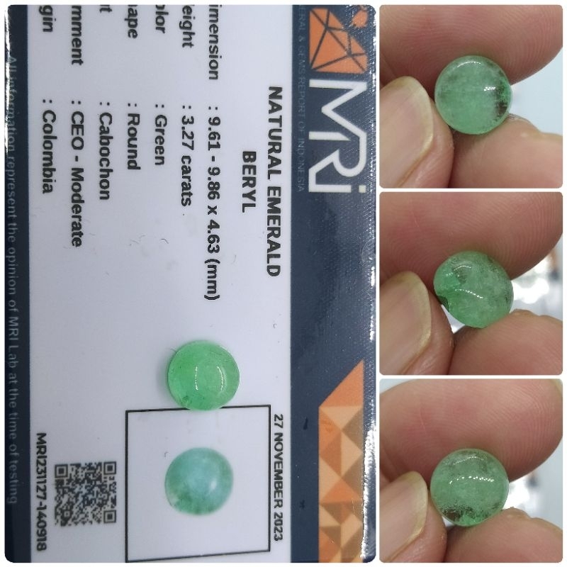 Natural Emerald Beryl Colombia 3,2ct memo MRI Zamrud Columbia