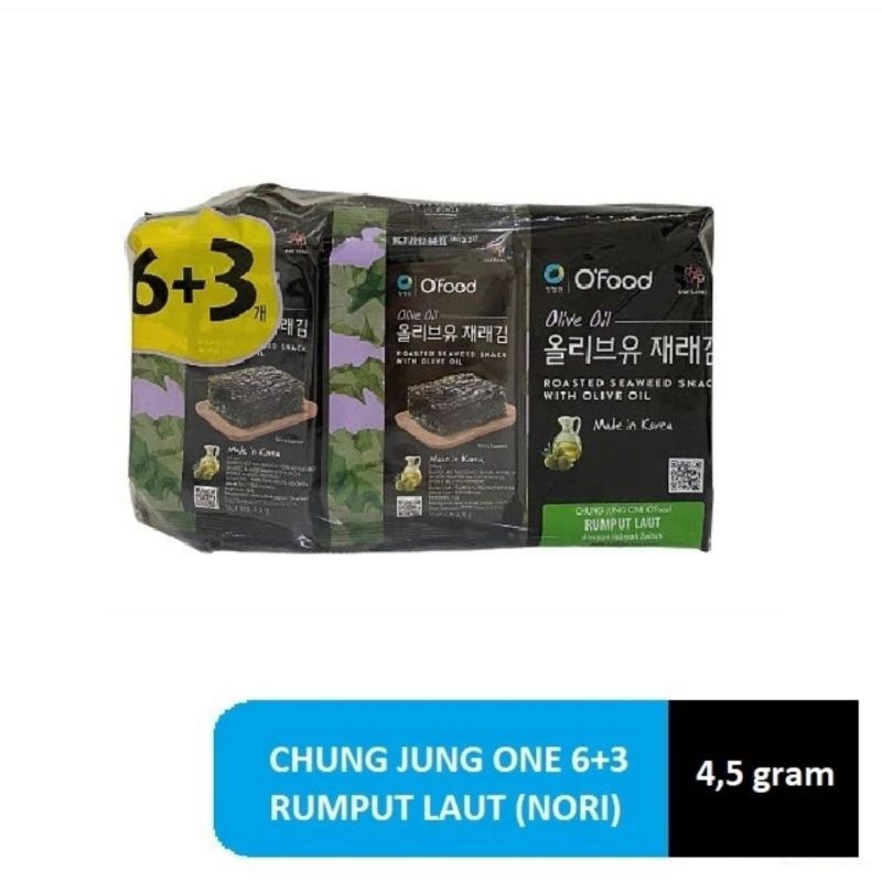 

Chung jung one seaweed 6+3 nori olive oil 9×4,5gr | rumput laut