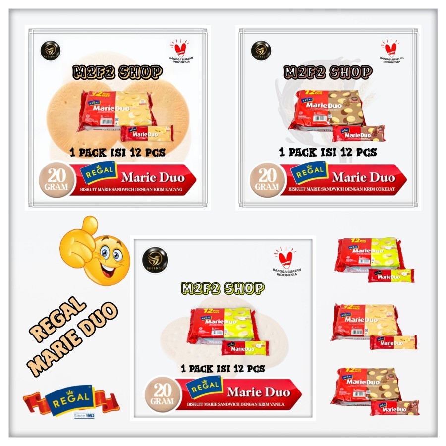 

Biskuit Regal Marie Duo Mini Sandwich Sachet - 20 gr (Kemasan 1 Pack)
