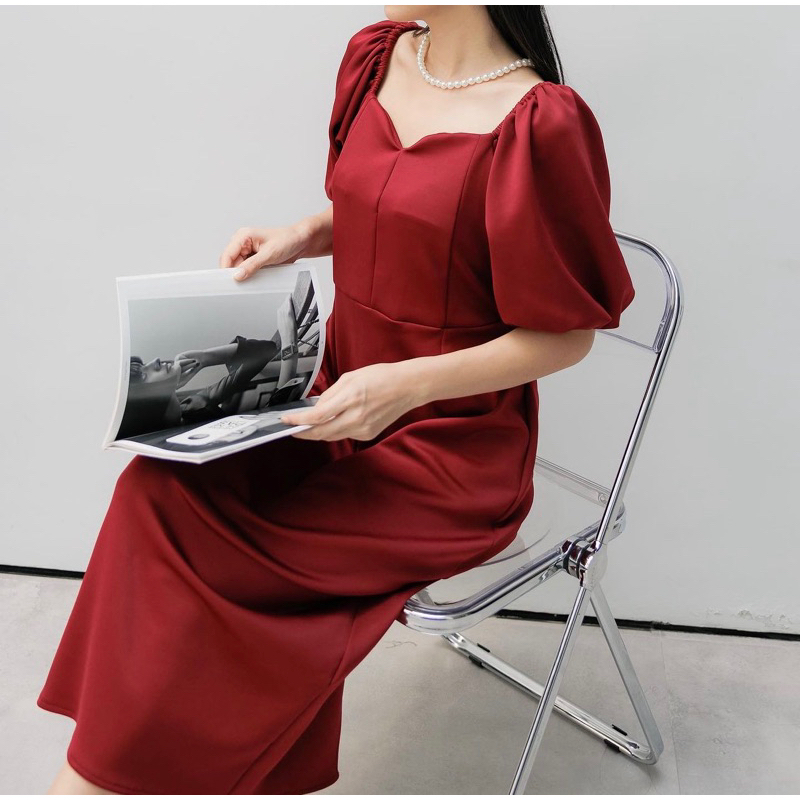 Loola Official - Angela Dress Scuba Wanita - Dress Natal Scuba - Dress Scuba Premium - Dress Natal P