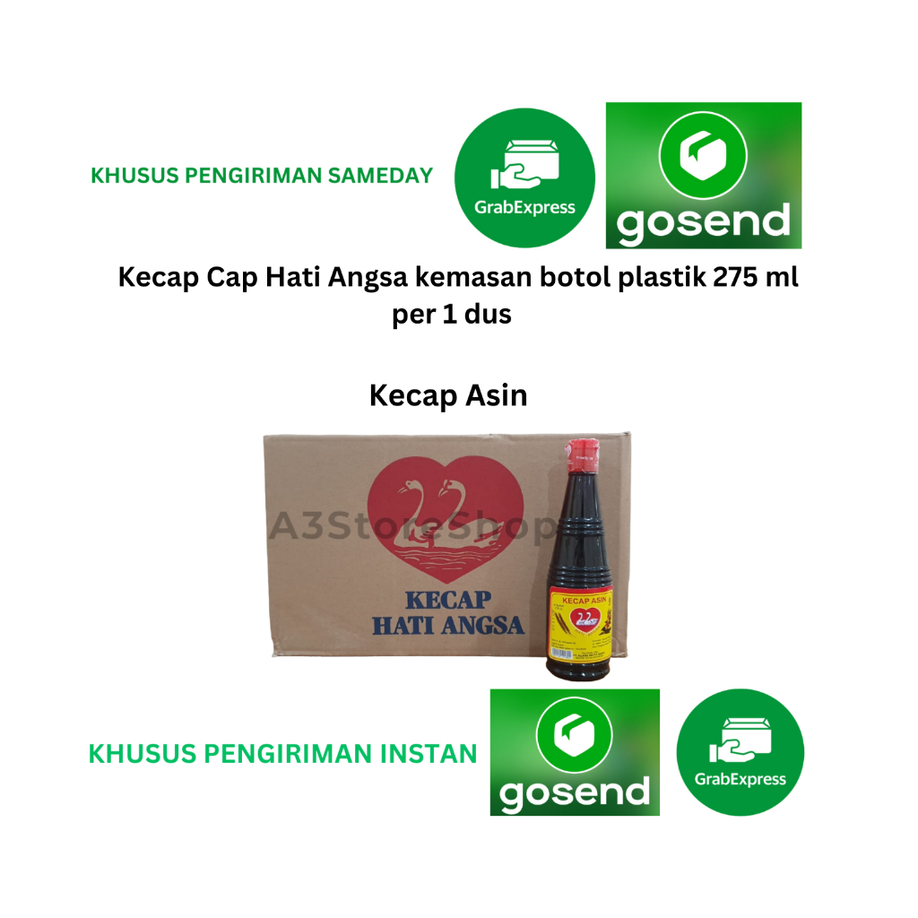 

KHUSUS INSTAN - Kecap Cap Hati Angsa Istimewa Asin 275 ml (24 botol) per 1 dus