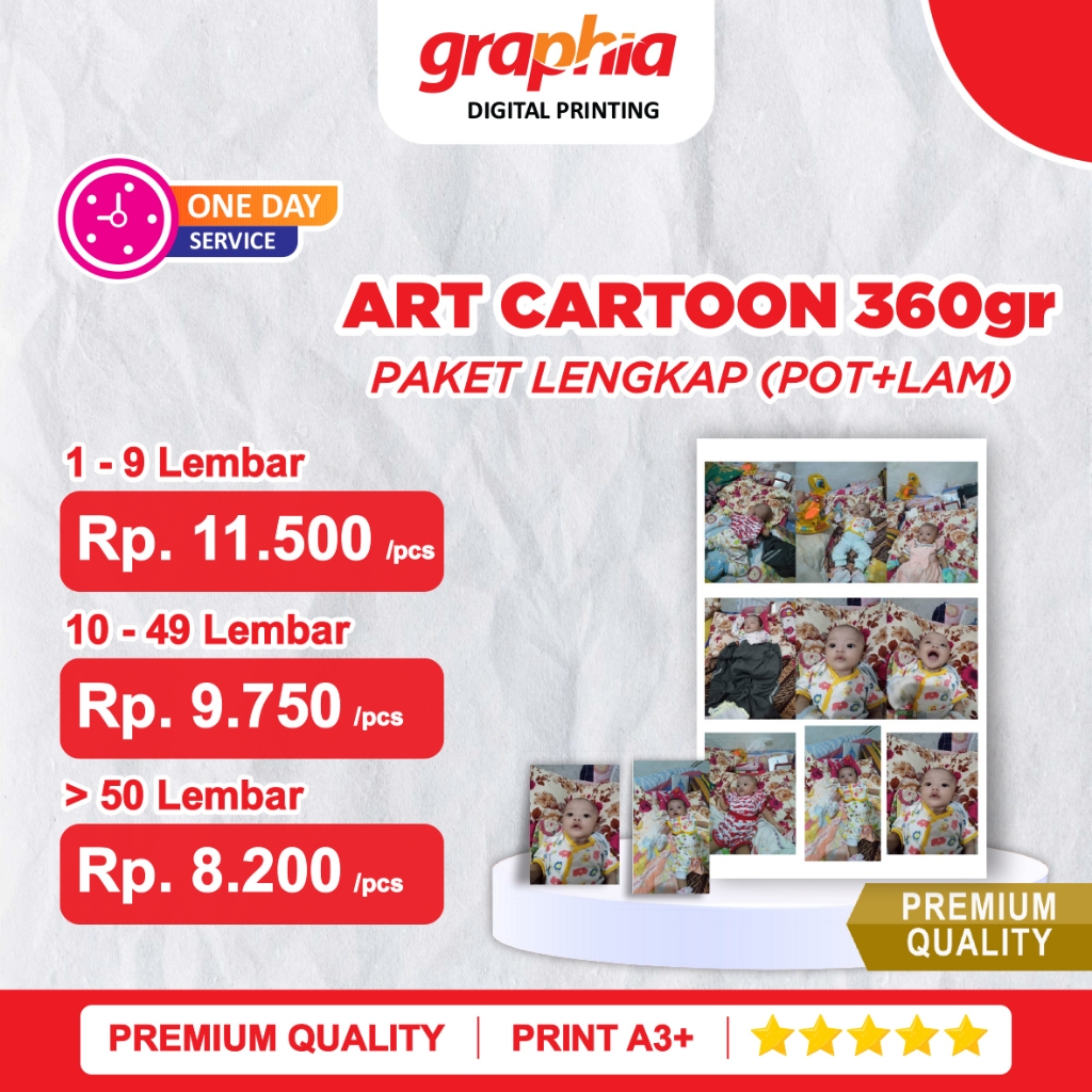 

< PAKET LENGKAP > !! Print Art Cartoon 360gr + POTONG BIASA + Laminasi Glossy / Doff A3+
