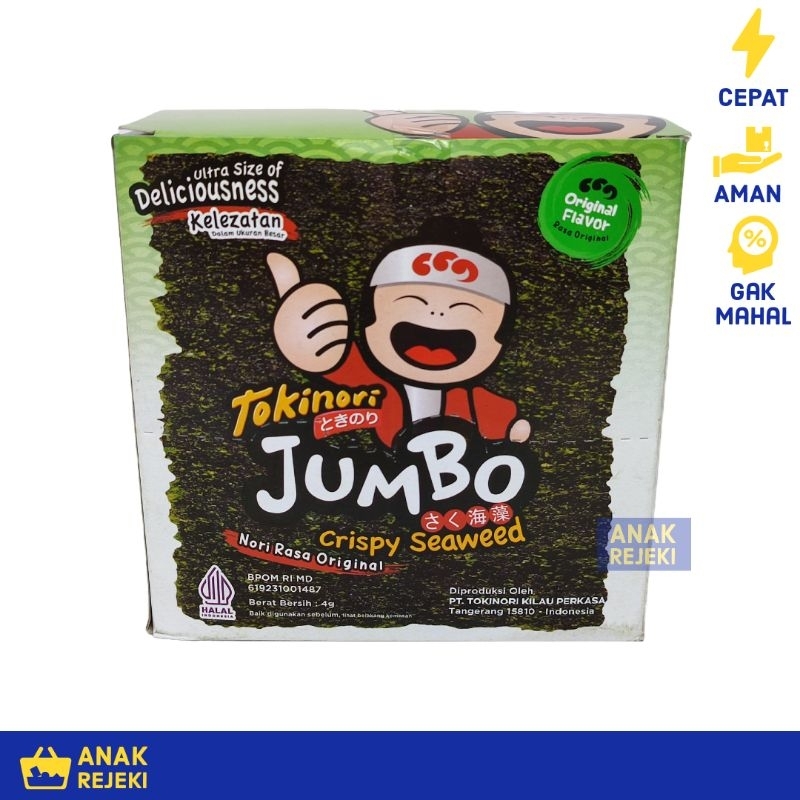 

Tokinori Jumbo Original Crispy Seaweed 4gr (1box) - Snack Nori Ori