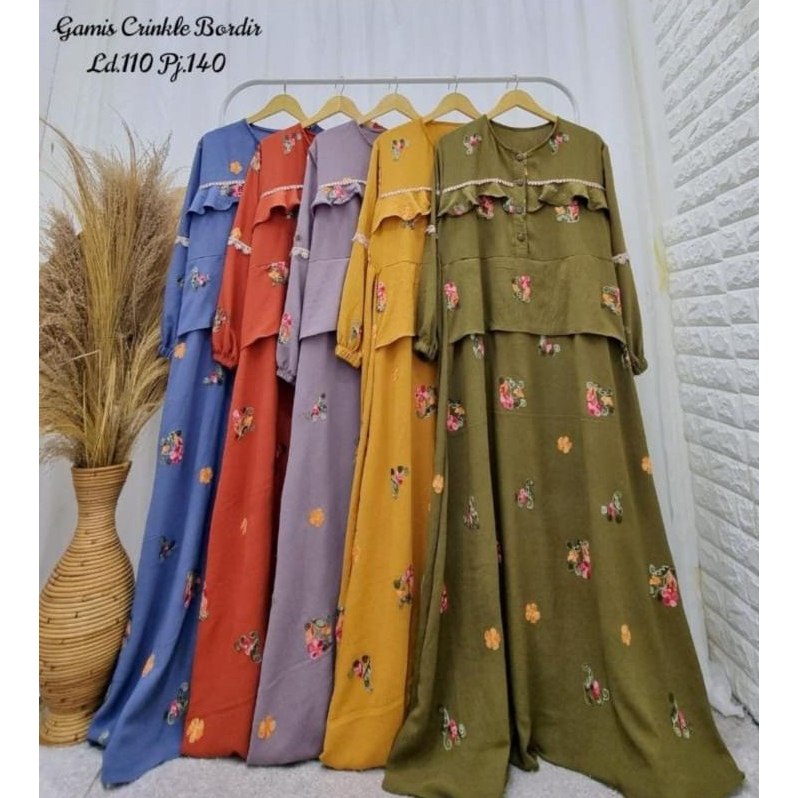 Gamis Crinkle Bordir Bunga