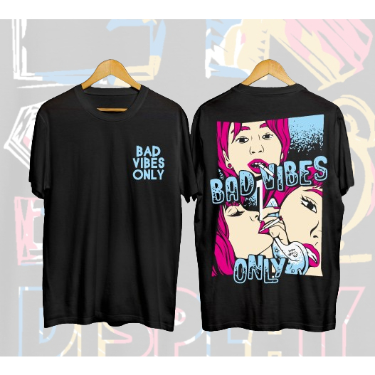 yailaw distro kaos t-shirt/KAOS GAMBAR CEWEK /KAOS BAD VIBES HITAM/kaos oblong/kaos lengan pendek pr