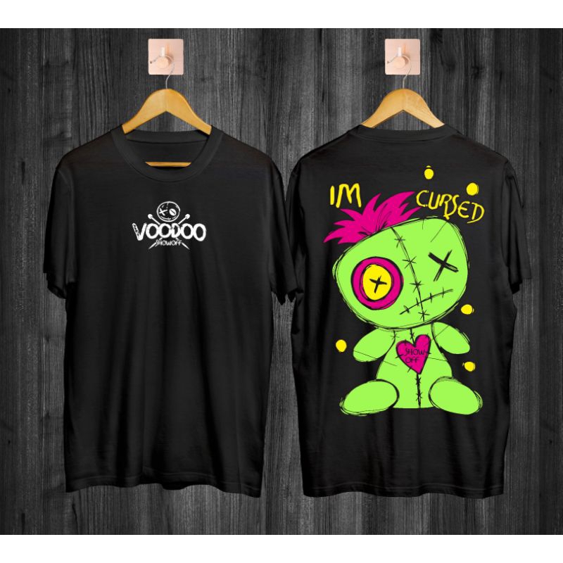 Baju Atasan Kaos T-shirt Pria Distro Motif VOODOO CURSED Warna Hitam Lengan Pendek Terbaru Escape Ba