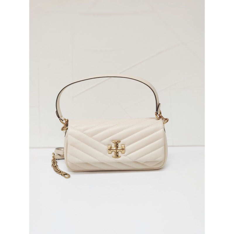 Tory Burch Kira chevron small flap shoulder  Cream Gold hardware