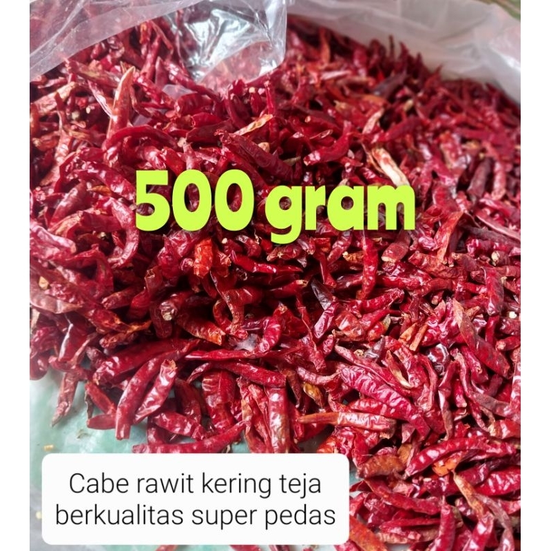 

Murah || Cabe Teja kering Super Pedas 500 gram 'PREMIUM' Tanpa Tangkai