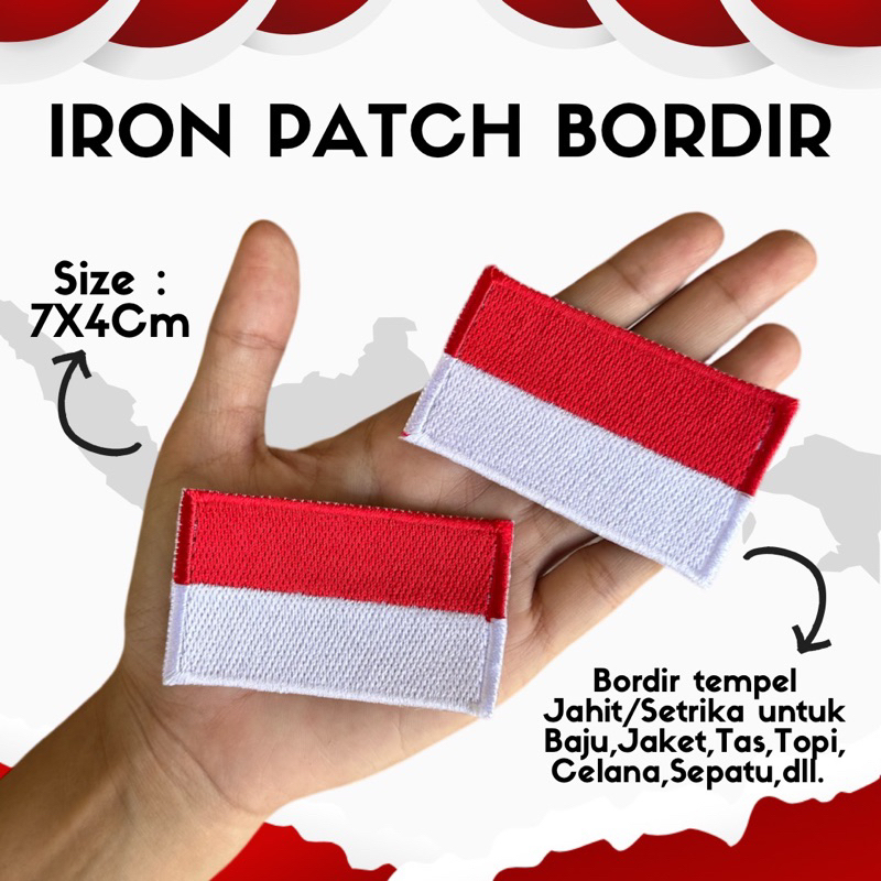 ( Tinggal Setrika ) Emblem Bordir Bendera Merah Putih Iron Patch Bordir Indonesia Patch Iron Emblem 