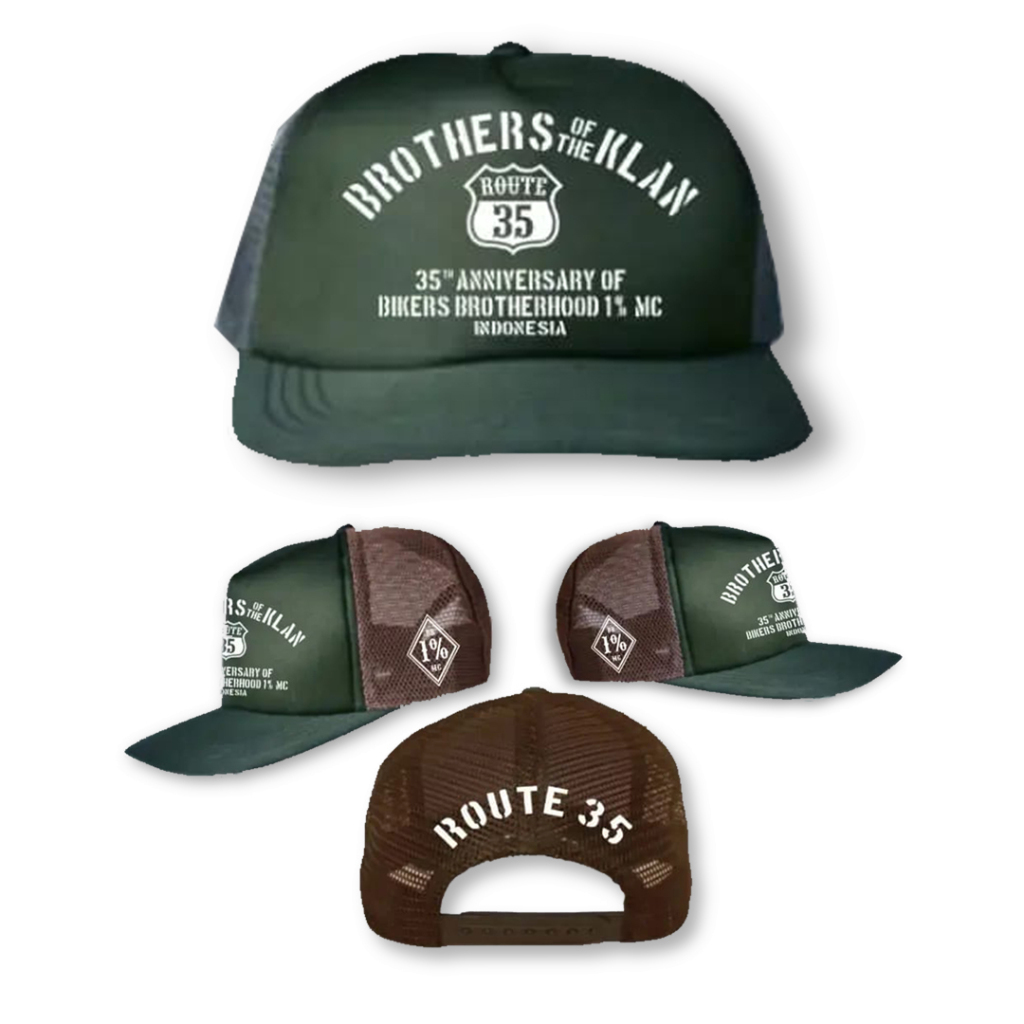 Topi trucker jaring Brothers of the Klan Route 35 Official Bikers Brotherhood 1% Merchandise BB1%MC