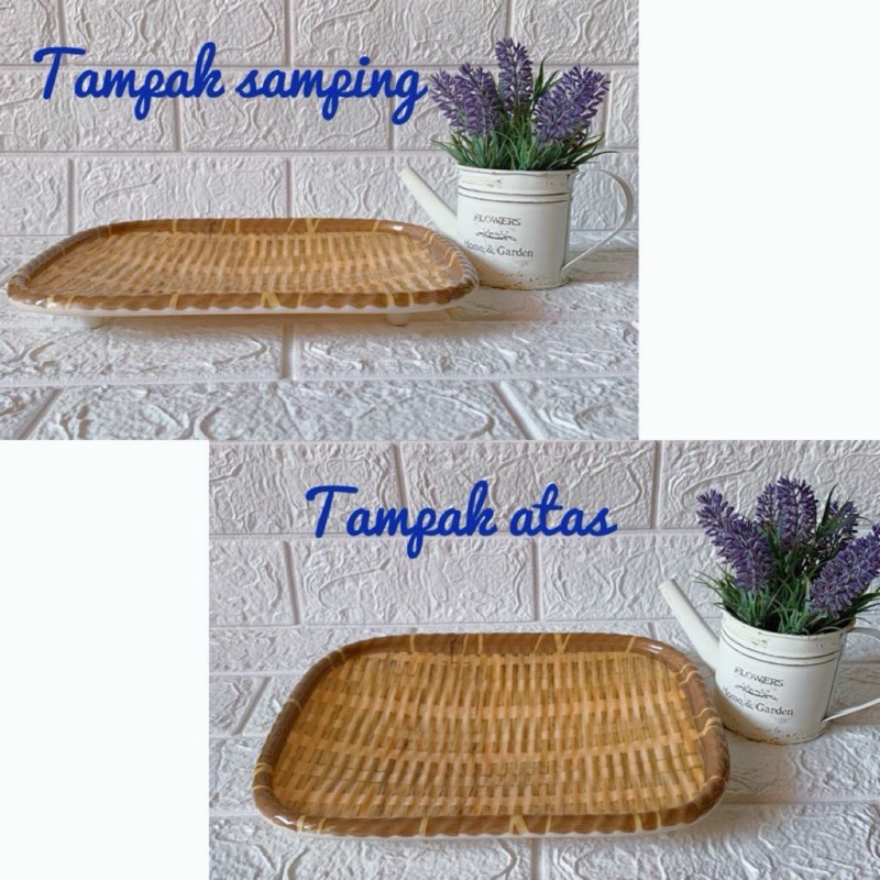 Piring Melamin Motif Bambu - Piring Saji Melamin Persegi Unica - Piring Bakso Siomay Dimsum