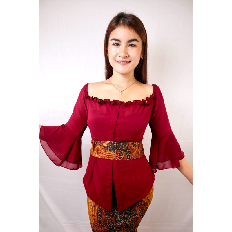 kebaya modern Sabrina lengan rumbai - kebaya polos - kebaya modern