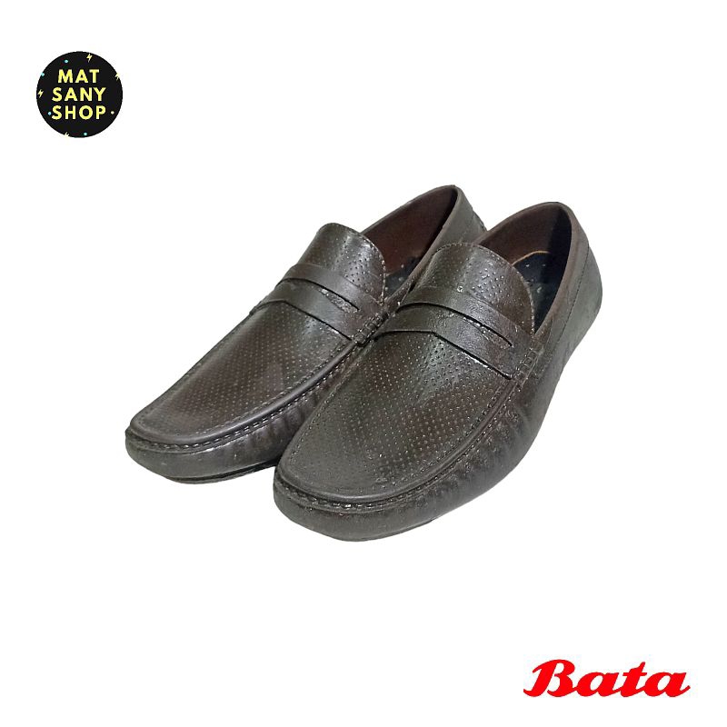 Sepatu Kulit Leather Loafers Pantofel Bata Pria Mens Slip On Coklat
