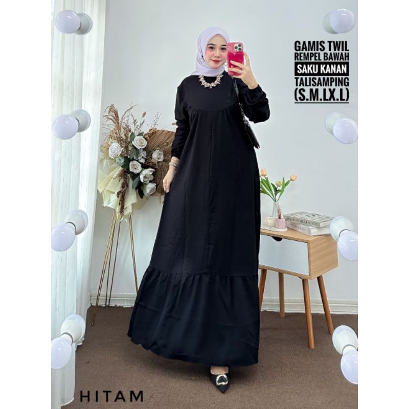 twill/gamis rayon/gamis hitam polos
