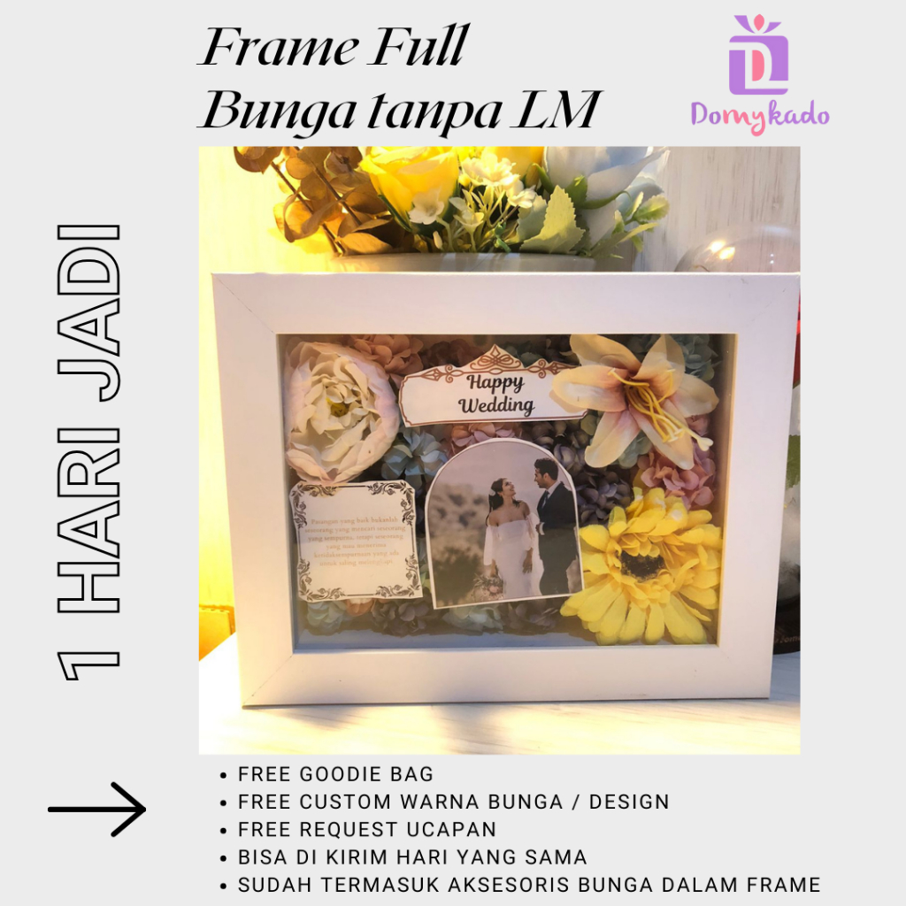 BINGKAI (FRAME BISA PASANG LM SENDIRI) FULL AKSESORIS BUNGA UNTUK KADO ULANG TAHUN, PERNIKAHAN, PENS
