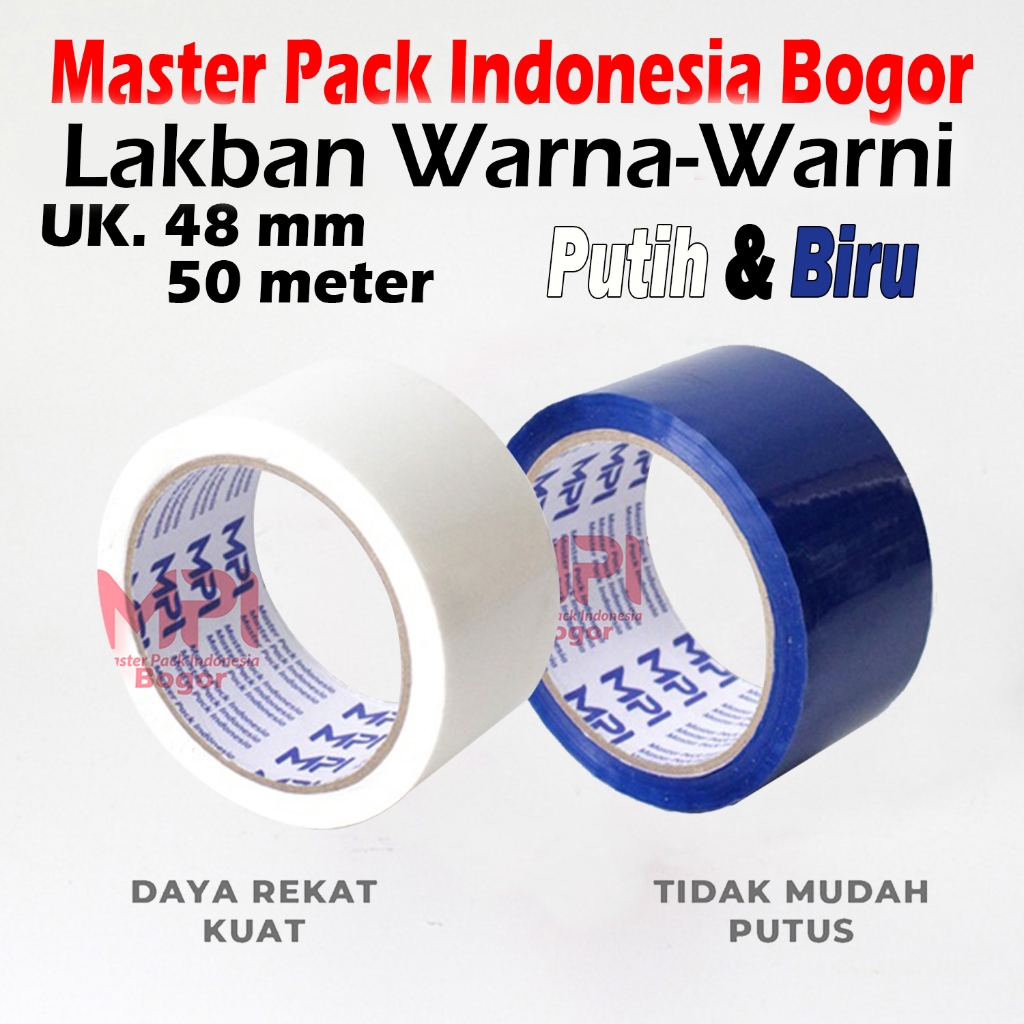 

Paket 2 Roll - Lakban Warna Putih + Lakban Warna Biru UK 48 mm x 50 meter - Lakban Warna Warni - Master Pack Indonesia Bogor