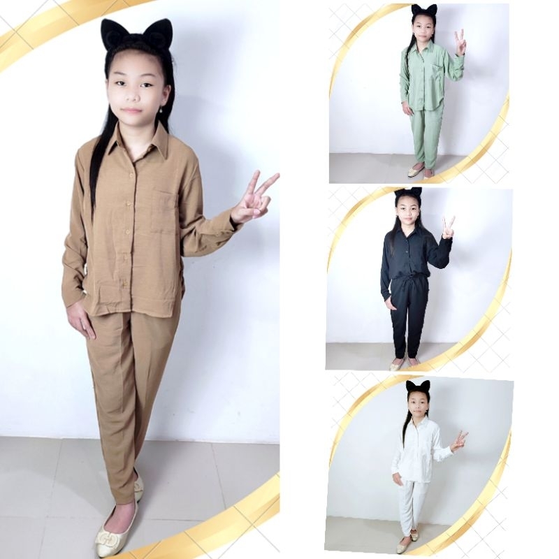 Baju Setelan Kemeja Crinkle Anak Tanggung Usia 8-14 Tahun