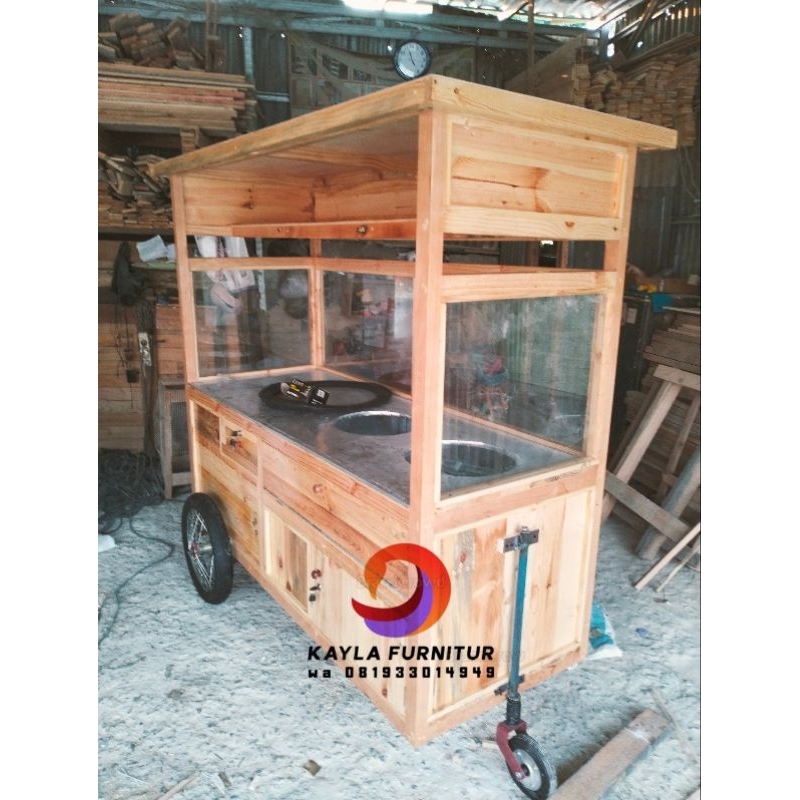 Grobak wedang ronde mie ayam bakso dll full kayu jati Belanda warna natural