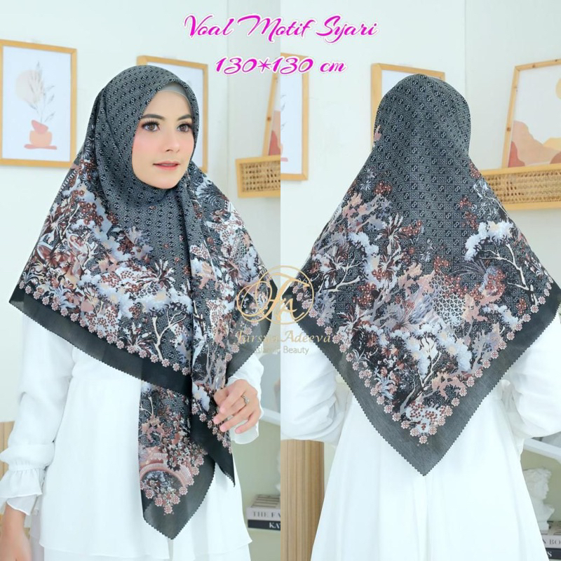 Segi empat voal motif|segiempat motif bunga|hijab syari | hijab syari lasercut