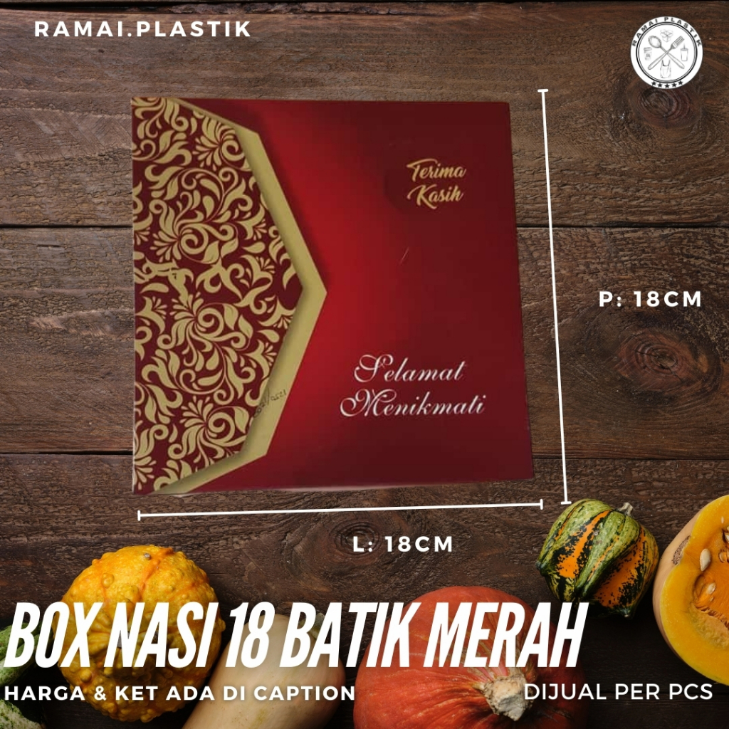 

Dus nasi uk 18x18 motif batik merah tua/box nasi/ kardus nasi/ nasi box