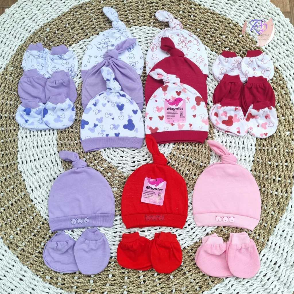 3set topi sarung tangan dan sarung kaki kupluk bayi baru lahir Baby set gift