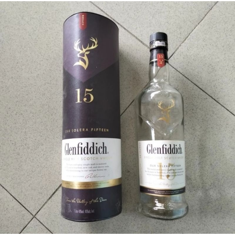 Botol kaca bekas kosong The Glenfiddich 15 1000 ml