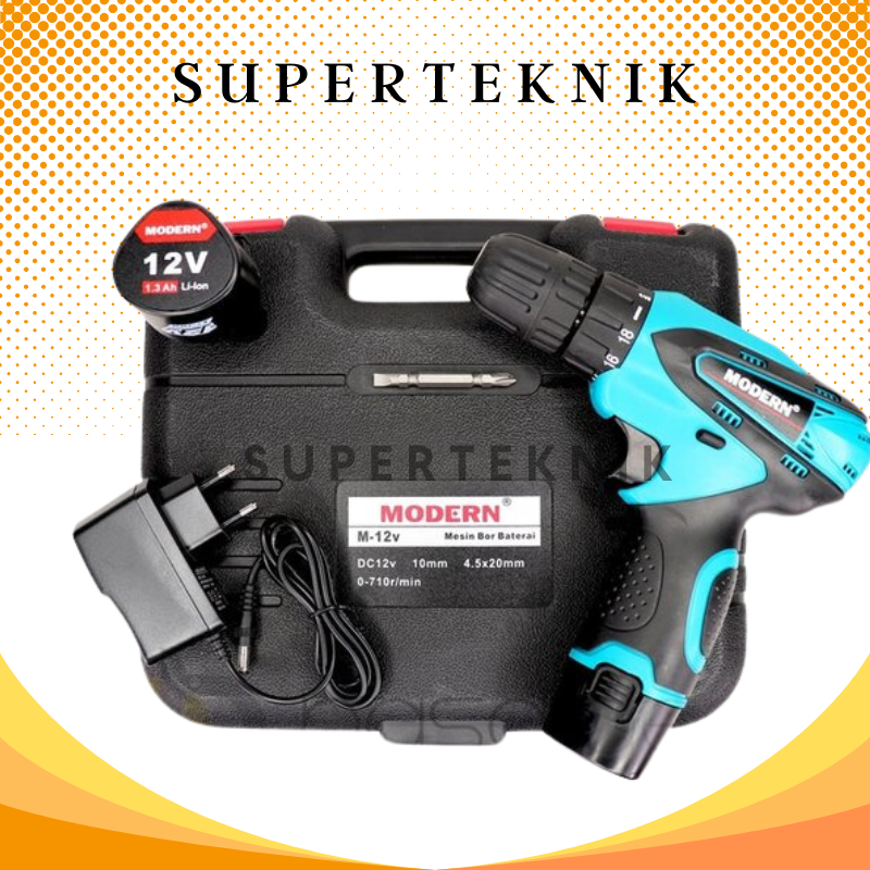 Bor Baterai M-12V Modern / MODERN Bor Cordless Drill Tangan M-12 V / Bor Baterai Charger Cas M12V / 