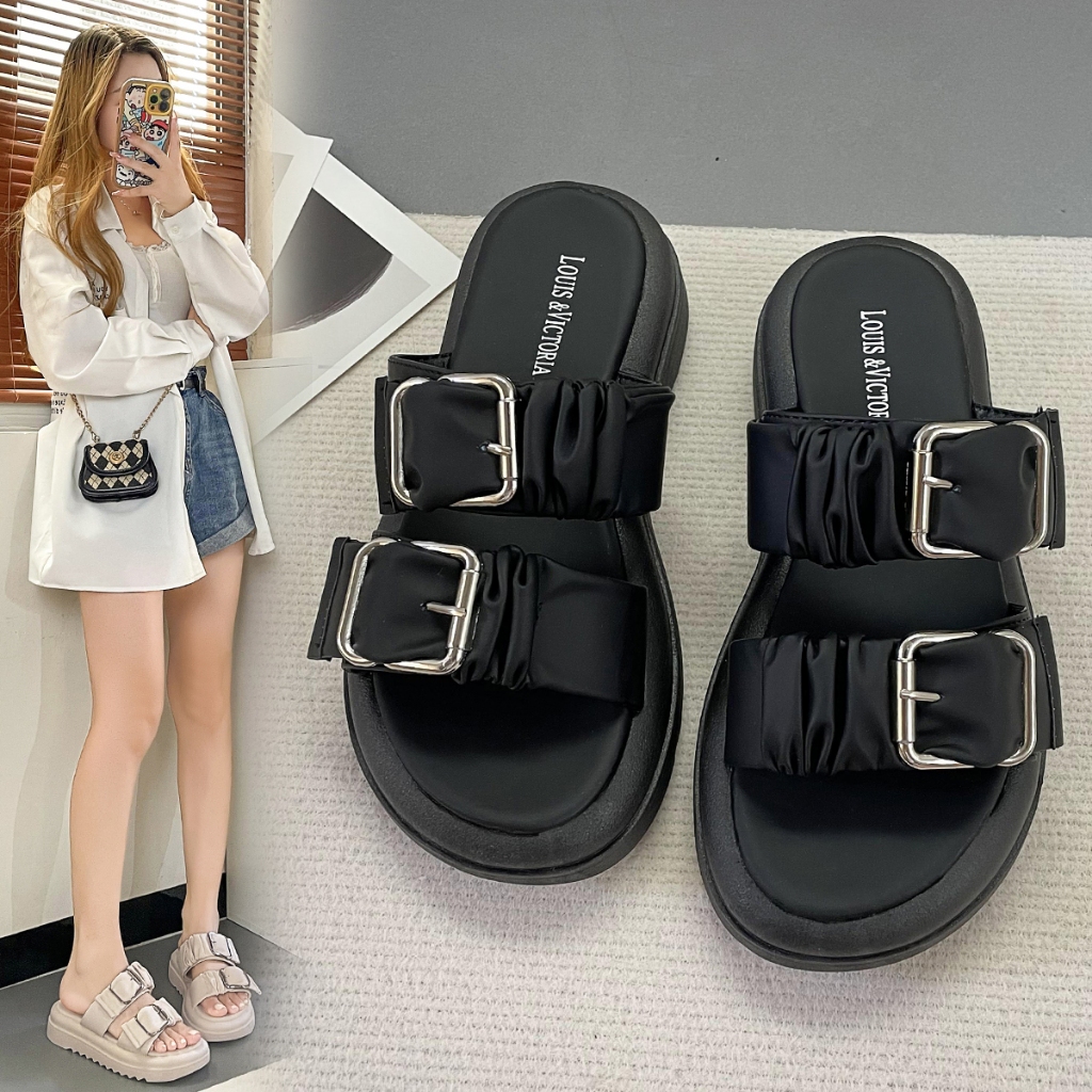 Louis&Victoria Sandal Selop Wanita Simple Sandal Cewek Pelajar Kekinian Modis Fashion LWL659