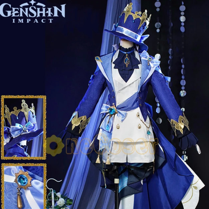 Genshin Impact Focalors Cosplay Costume Game Wig God of Justice Lady Furina Fontaine Dress Uniform H