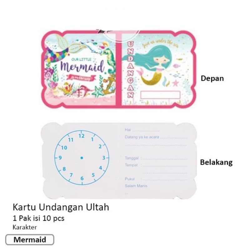 Kartu undangan MERMAID kartu undangan ulang tahun anak tema MERMAID birthday invitation card Paket p