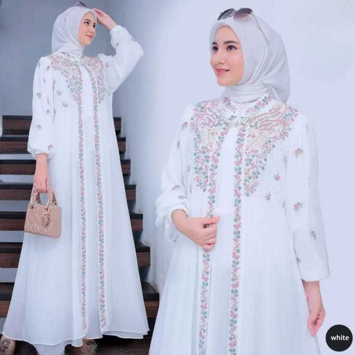 Khaura Fashion Desayu Dress Bahan Cringkle Airflow Mix Bordir Dress Kondangan  Aplikasi 2 Layer