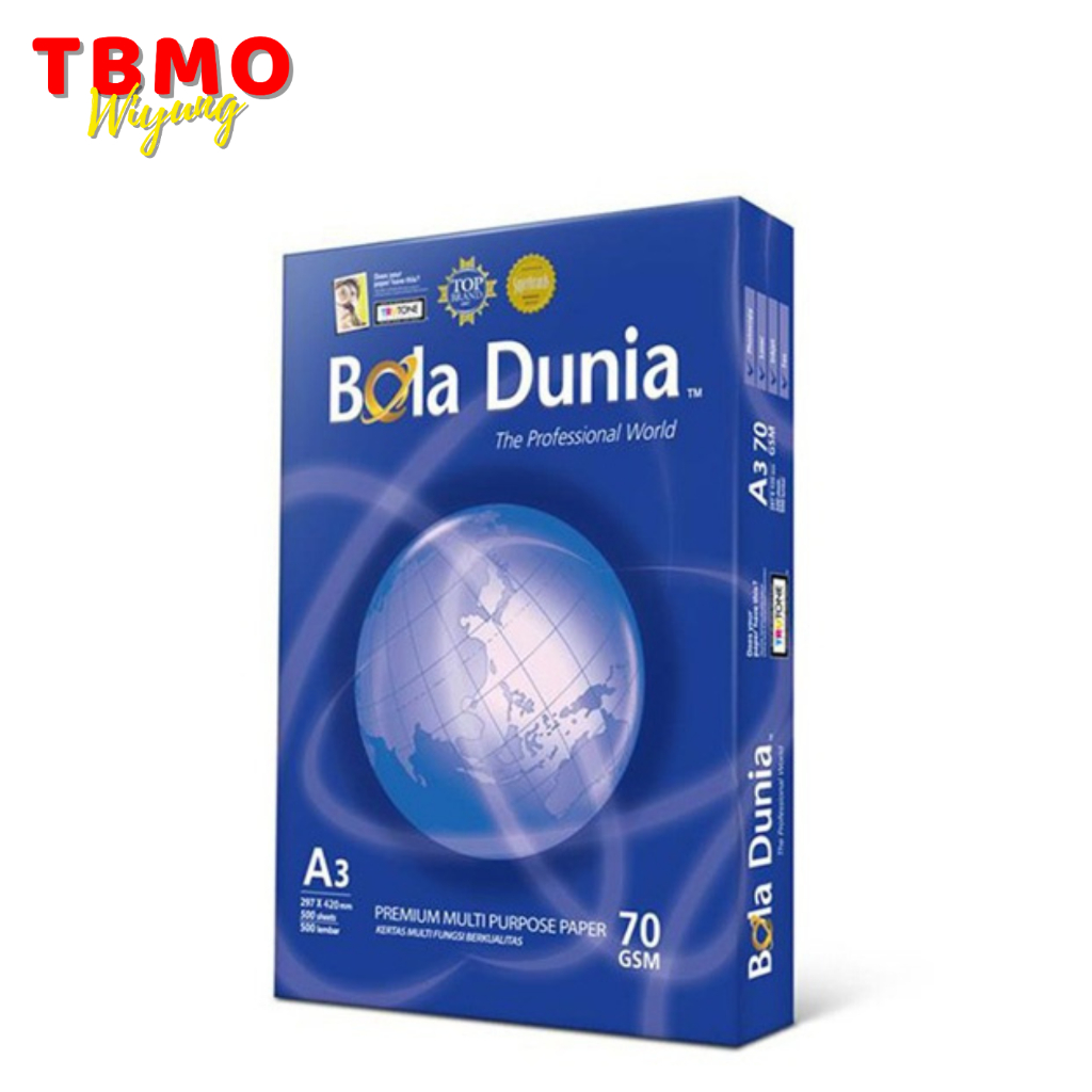 

TBMO HVS A3 Bola Dunia 70gsm Per Rim Isi 500 Lembar