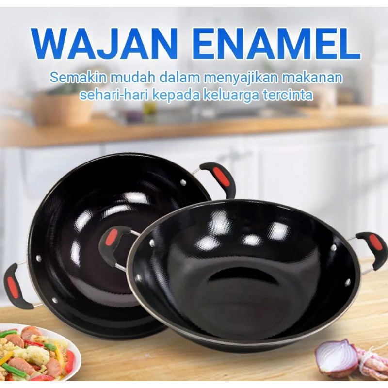 Wajan Enamel Anti Lengket | Wajan Bulat Enamel | Wajan Enamel Hitam Anti Lengket | Wajan Kuping Anti