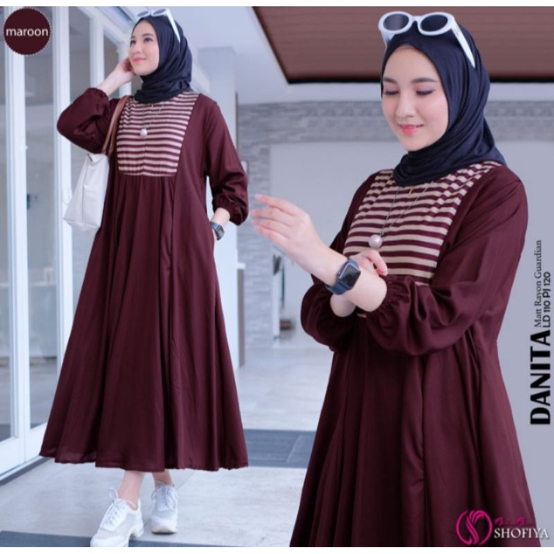 Dress Wanita Terbaru 2024 Danita Midi Dress Bahan Katun Rayon Guardian Polos Jumbo Busui Zipper Depa