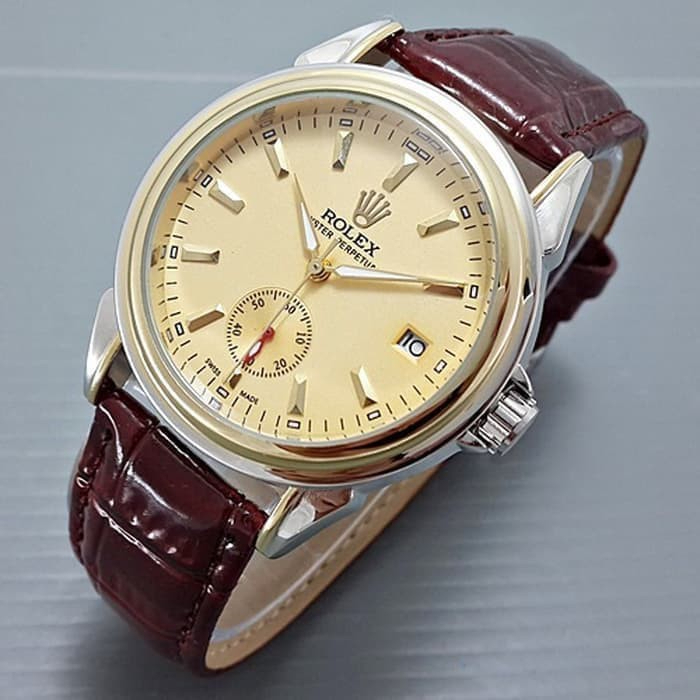 BISA COD ,,JAM TANGAN PRIA WANITA ROLEX AUTOMATIC DETIK BAWAH AKTIF SKELETON TALI KULIT TANPA BATERA