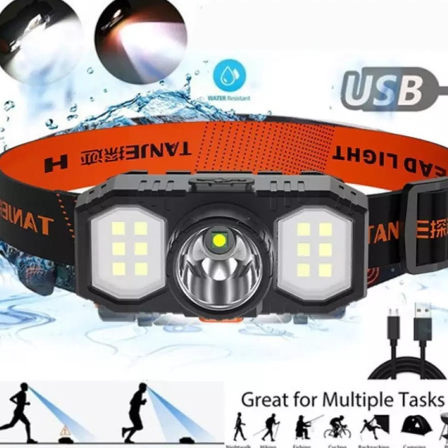 Model Baru SENTER KEPALA MINI 3 LED 24W + 10W / HEADLAMP USB CHARGEABLE / SENTER MINI CAS ➶⁎✶