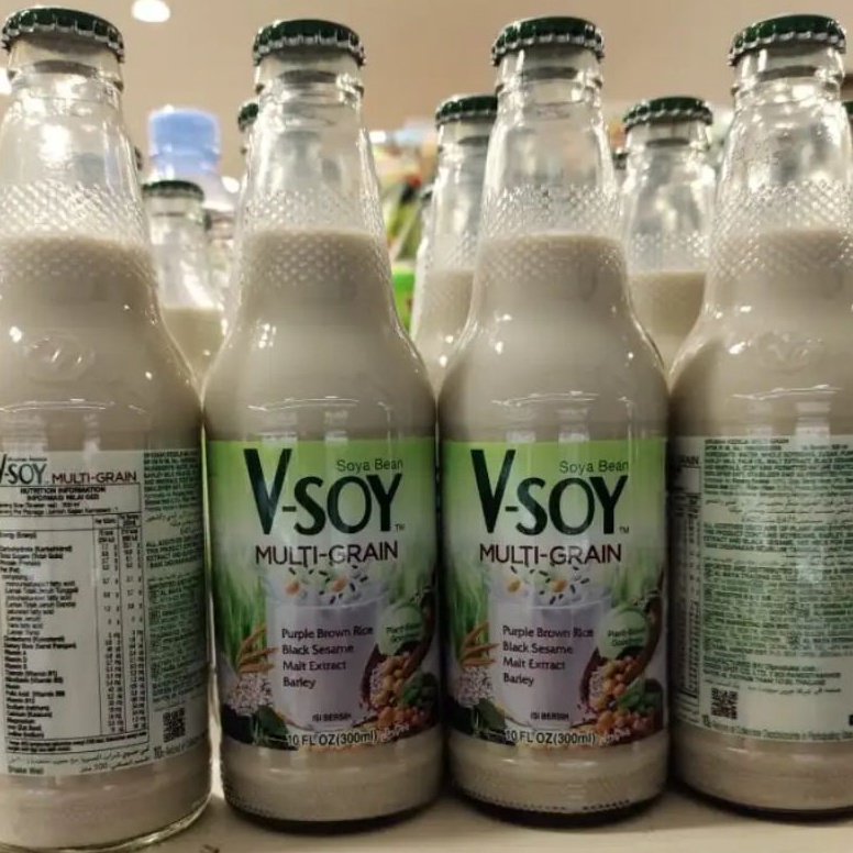 

[❊O20\] V-SOY Multi Grain Soya Bean Milk Kaca [300ml] Susu Kedelai Sehat, V Soy Choco Cocoa [170]