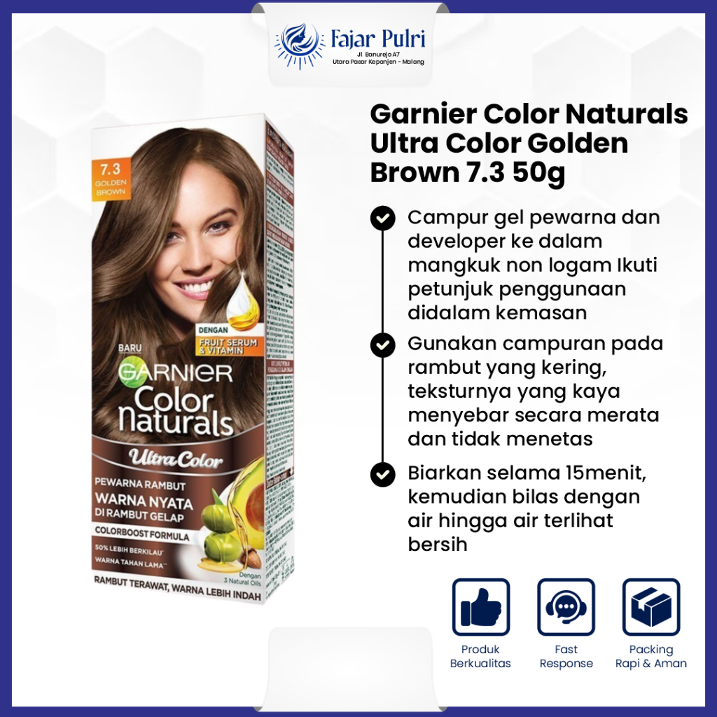 Garnier Hair Colour Naturals Ultra Color Golden Brown 7.3 50 Gram Sachet Pewarna Cat Rambut Warna Ta