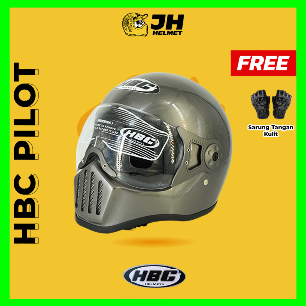 Helm Cakil HBC Pilot Polos Grey Glossy | Original 100% | HBC Cakil | Helm Retro | Helm Full Face | H