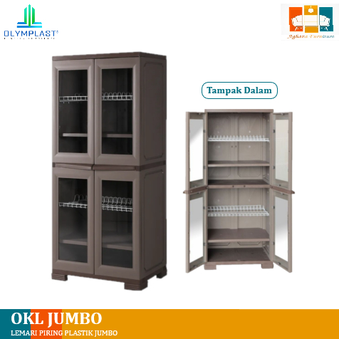 Olymplast Lemari Piring 2 Pintu Kaca Jumbo| Rak Plastik Penyimpanan Piring Sayur OKL JUMBO