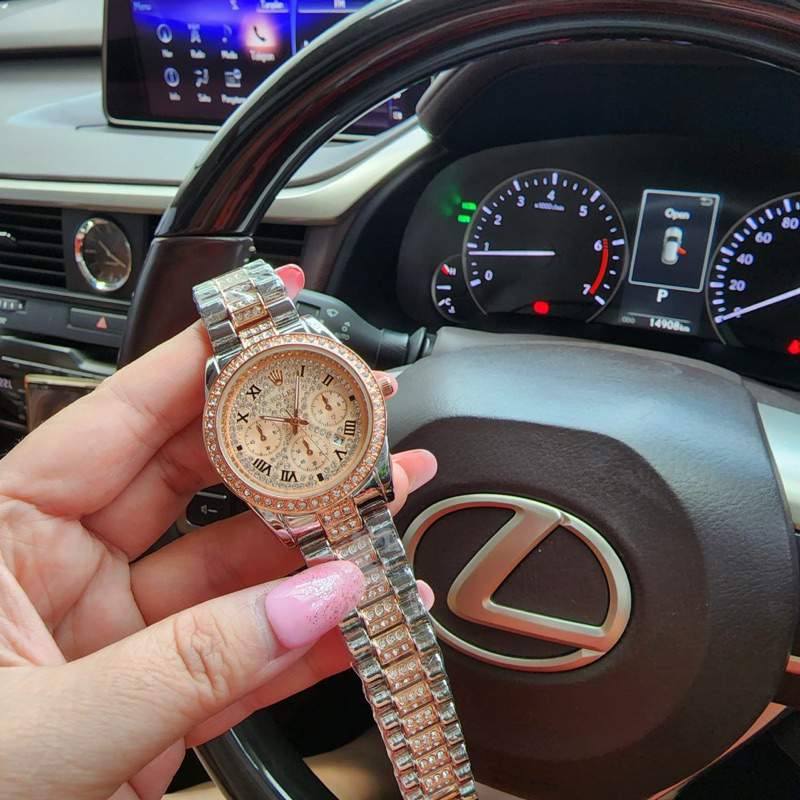 BISA COD,,Jam Tangan Wanita Rolex 9109 Chrono Tanggal Aktif Fullset Box Original Paperbag Kartu Gara