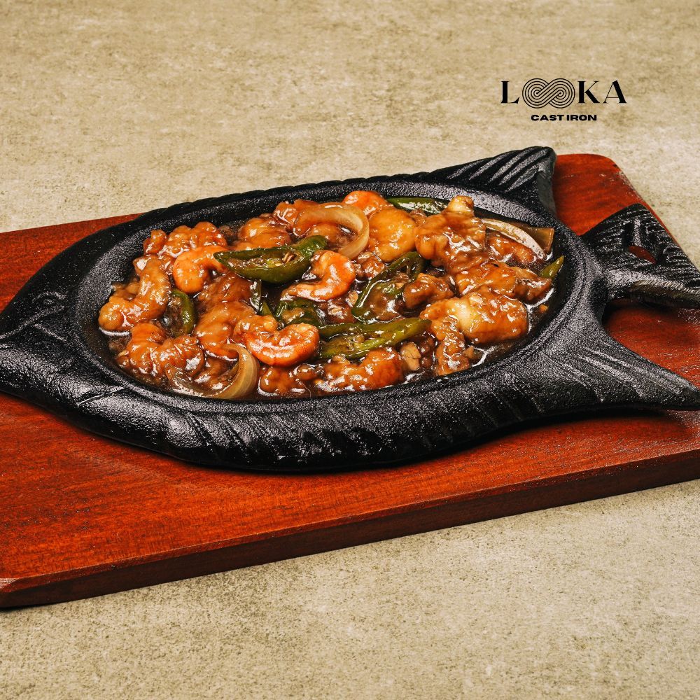 Looka Cast Iron Hot Plate / Piring Steak Model Ikan