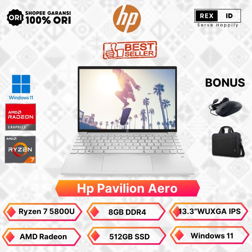 Laptop Hp Pavilion Aero Ryzen 7-5800U 8GB 512SSD AMD Radeon 13.3"FHD IPS Windows 11
