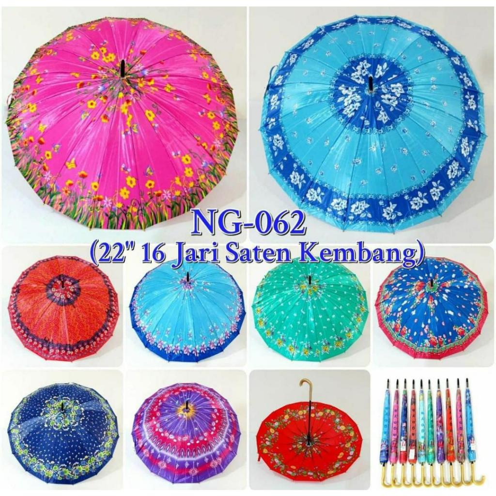 Payung Dewasa 16 Jari Bahan Satin Motif Besi Coating Anti karat